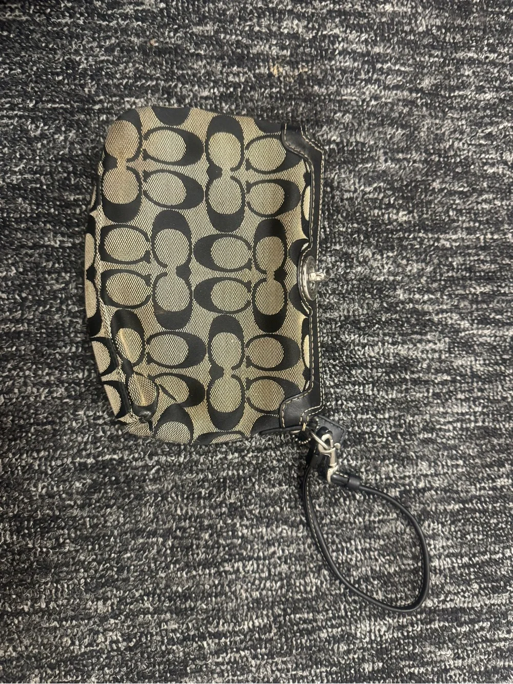 Coach Tan and Black Signature Canvas Wristlet